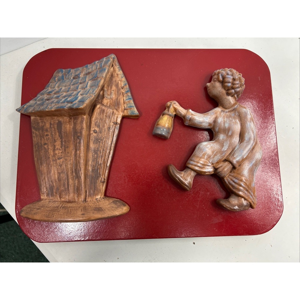 Handmade Figurine Granny Goes To The Outhouse At Night Wall‎ Hanging '79 Ceramic